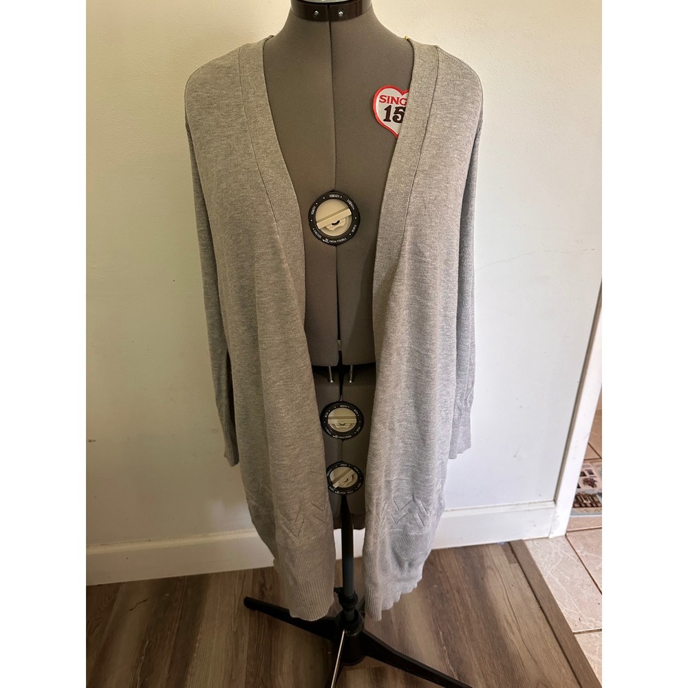 89th & Madison Cardigan Women M Gray Excellent Longline Open Front Pointelle